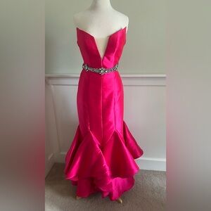 Jovani hot pink mermaid style dress with rhinestone waist detail size 6